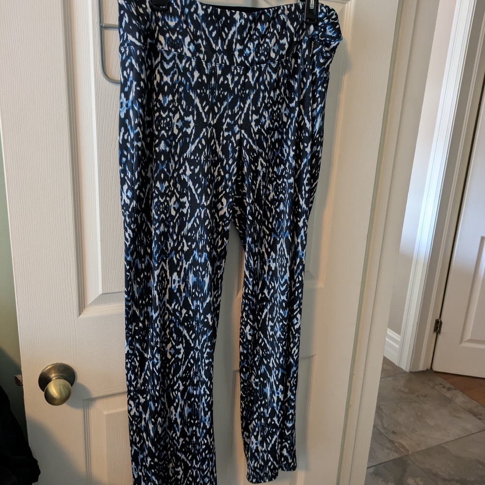 Blue and White Wide Leg Pants with Relaxed Fit